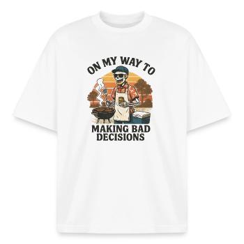 Grilling Humor On My Way To Making Bad Decisions - Boxy Heavyweight Unisex Organic T-Shirt by Stanley/Stella - white - Front - AI Model Male 185 light (185cm) & AI Model Female 172 dark (172cm)
