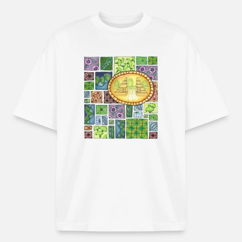 Bali temple on pattern patchwork - Boxy Heavyweight Unisex Organic T-Shirt von Stanley/Stella - Weiß