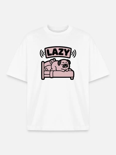 Lazy Pug Dog Bed Introvert - Boxy Heavyweight Unisex Organic T-Shirt by Stanley/Stella - white