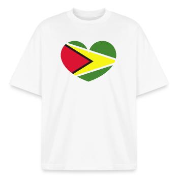 Guyana-Herzflagge - Boxy Heavyweight Unisex Organic T-Shirt von Stanley/Stella - Weiß - Vorne - AI Model Male 185 light (185cm) & AI Model Female 172 dark (172cm)