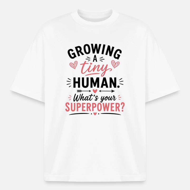 Growing A Tiny Human - Boxy Heavyweight Unisex Organic T-Shirt von Stanley/Stella - Weiß