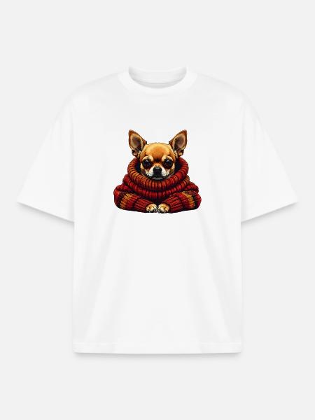 Chihuahua Winterkuschel mit Schal - Boxy Heavyweight Unisex Organic T-Shirt von Stanley/Stella - Weiß