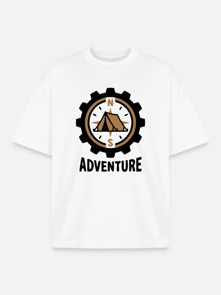 Adventure Compass Tent Camping Hiking Group - Boxy Heavyweight Unisex Organic T-Shirt by Stanley/Stella - white