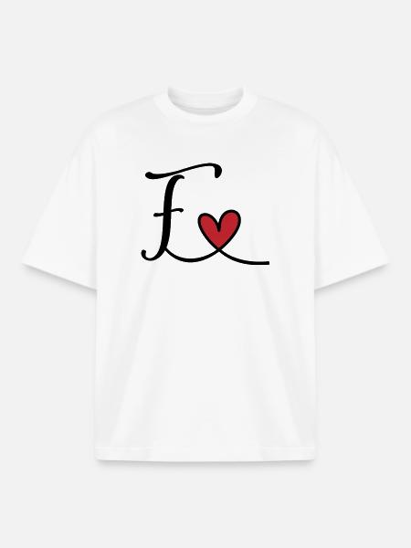 Letter F Monogram with Heart - Boxy Heavyweight Unisex Organic T-Shirt by Stanley/Stella - white