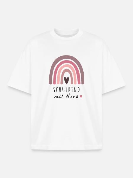 Schulkind mit Herz Regenbogen | Einschulung - Boxy Heavyweight Unisex Organic T-Shirt von Stanley/Stella - Weiß