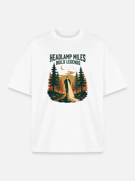Trail Running - Headlamp Miles Build Legends - Boxy Heavyweight Unisex Organic T-Shirt by Stanley/Stella - white