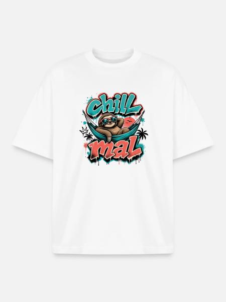 Chill Times Cool Sloth Graffiti Design - Boxy Heavyweight Unisex Organic T-Shirt by Stanley/Stella - white