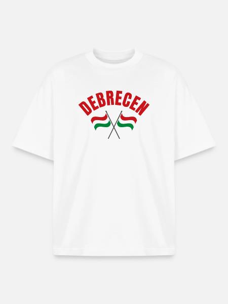 Debrecen Crossed Hungarian Flags  - Boxy Heavyweight Unisex Organic T-Shirt by Stanley/Stella - white