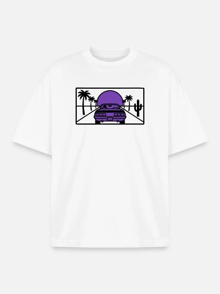 Night Driving Highway Graphic - Boxy Heavyweight Unisex Organic T-Shirt by Stanley/Stella - white