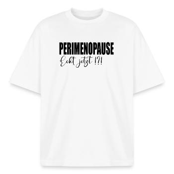Wechseljahre PERIMENOPAUSE - Boxy Heavyweight Unisex Organic T-Shirt von Stanley/Stella - Weiß - Vorne - AI Model Male 185 light (185cm) & AI Model Female 172 dark (172cm)