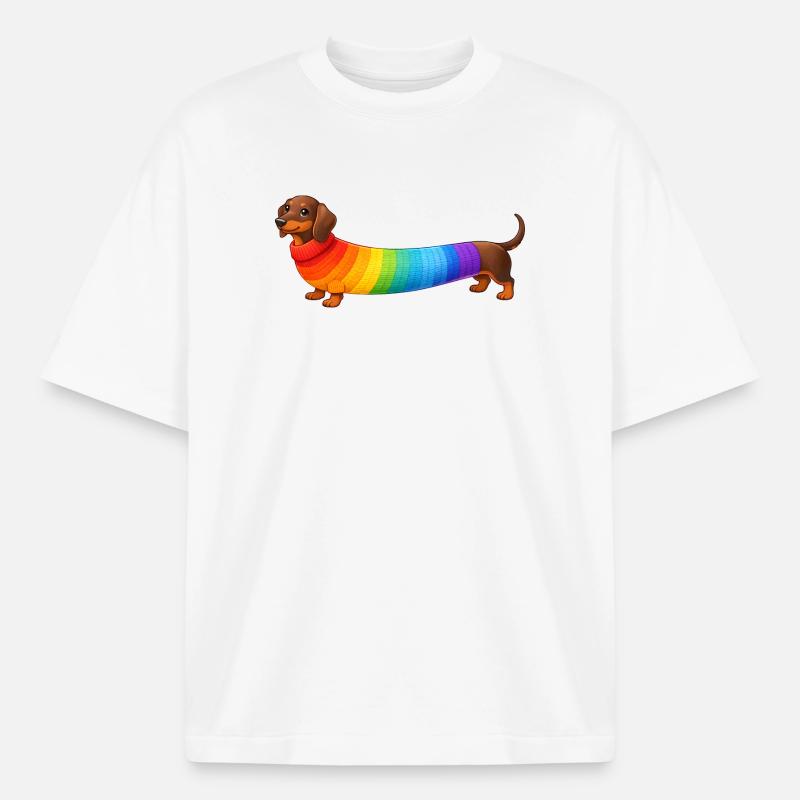 Dackel mit Regenbogen Pullover  - Heavyweight Unisex Boxy T-Shirt von stanley/stella	 - Weiß