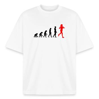 EVOLUTION RUNNERIN POWER! JOGGERIN LÄUFERIN FIT - Boxy Heavyweight Unisex Organic T-Shirt von Stanley/Stella - Weiß - Vorne - AI Model Male 185 light (185cm) & AI Model Female 172 dark (172cm)
