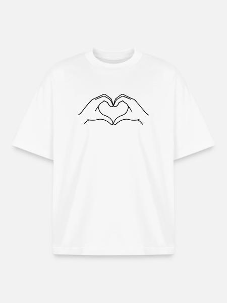 Heart Hands Line Art | K-Pop Love - Boxy Heavyweight Unisex Organic T-Shirt by Stanley/Stella - white