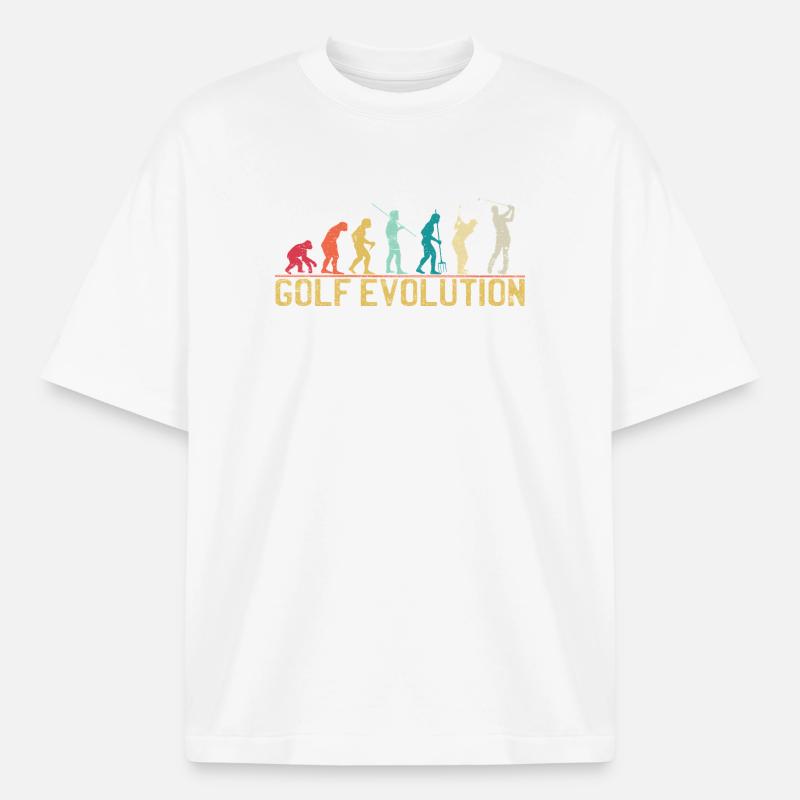 Golf Evolution Silhouette Design - T-shirt unisexe épais coupe boxy Stanley/Stella - blanc