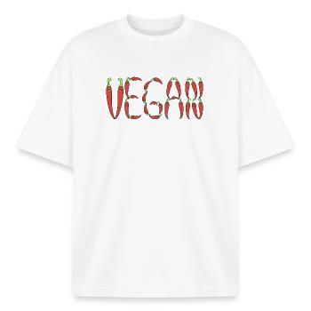 Vegan chilli - Boxy Heavyweight Unisex Organic T-Shirt by Stanley/Stella - white - Front - AI Model Male 185 light (185cm) & AI Model Female 172 dark (172cm)