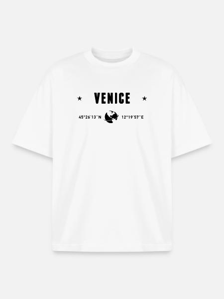 Venise, Italie, coordonnées GPS, globe - T-shirt unisexe boxy épais biologique Stanley/Stella - blanc