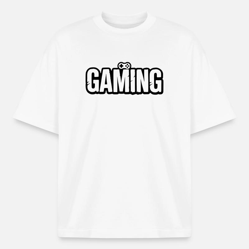 Gaming_Schrift_mit_Conroller - Boxy Heavyweight Unisex Organic T-Shirt by Stanley/Stella - white