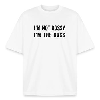 I'm not Bossy. I'm the Bos.s - Boxy Heavyweight Unisex Organic T-Shirt by Stanley/Stella - white - Front - AI Model Male 185 light (185cm) & AI Model Female 172 dark (172cm)