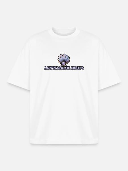 Mermaid at Heart Shell Emblem - Boxy Heavyweight Unisex Organic T-Shirt by Stanley/Stella - white