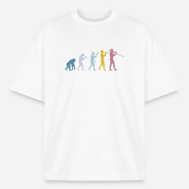 Évolution du trombone - T-shirt unisexe épais coupe boxy Stanley/Stella - blanc