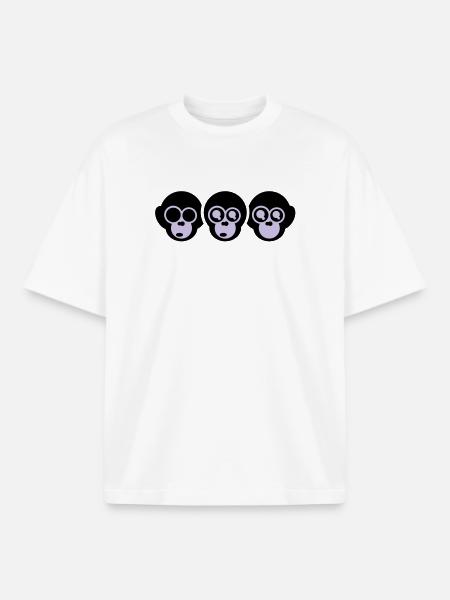 trois singes - T-shirt unisexe boxy épais biologique Stanley/Stella - blanc