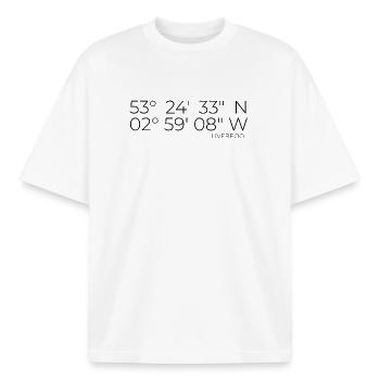Coordinates: Liverpool, England - Boxy Heavyweight Unisex Organic T-Shirt by Stanley/Stella - white - Front - AI Model Male 185 light (185cm) & AI Model Female 172 dark (172cm)