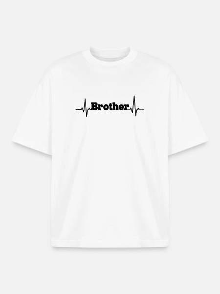 Brother lettering with heartbeat - Boxy Heavyweight Unisex Organic T-Shirt by Stanley/Stella - white