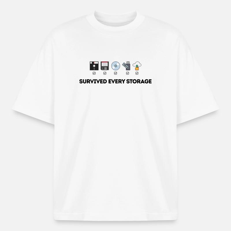 Data Storage Evolution - Tech Icons - Boxy Heavyweight Unisex Organic T-Shirt by Stanley/Stella - white