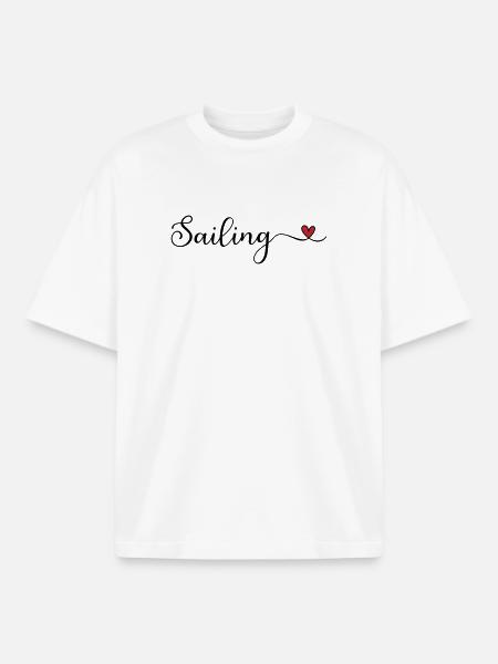 Sailing Heart Typography Gift - Boxy Heavyweight Unisex Organic T-Shirt by Stanley/Stella - white