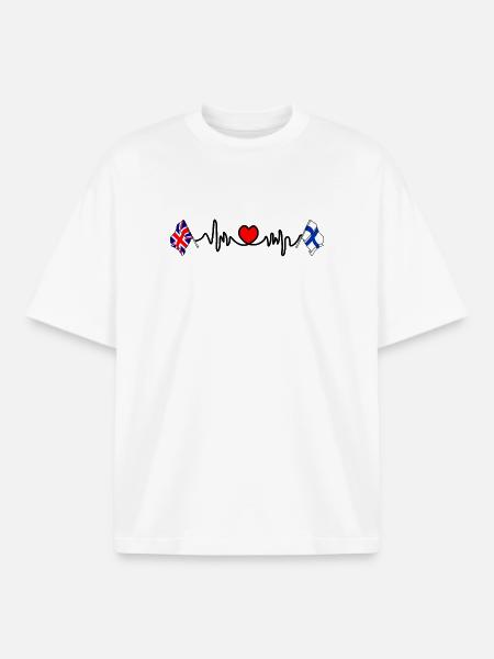 Cardio heart Drapeau Angleterre, drapeau Finlande - T-shirt unisexe boxy épais biologique Stanley/Stella - blanc