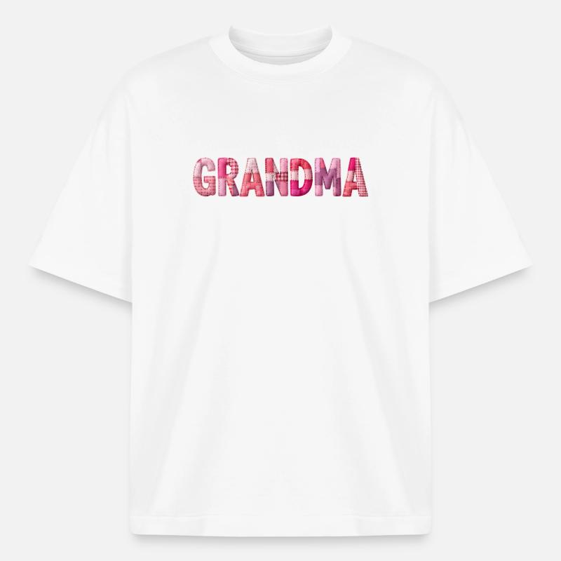Grandmother Pink Plaid Letters Patchwork - Boxy Heavyweight Unisex Organic T-Shirt by Stanley/Stella - white