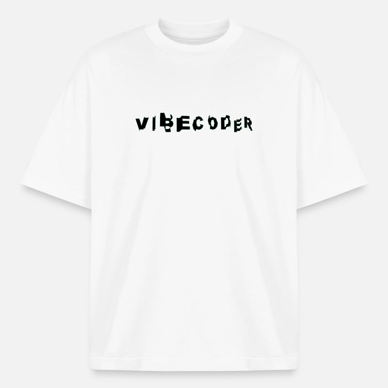 VibeCoder Glitch Neon - Boxy Heavyweight Unisex Organic T-Shirt by Stanley/Stella - white