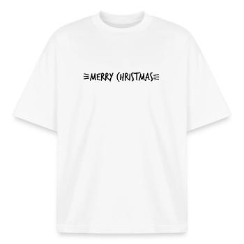 CHRISTMAS. MERRY CHRISTMAS. MERRY CHRISTMAS. NEW YEAR’S DAY - Boxy Heavyweight Unisex Organic T-Shirt by Stanley/Stella - white - Front - AI Model Male 185 light (185cm) & AI Model Female 172 dark (172cm)