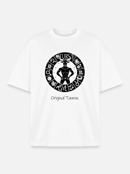 Zodiac sign Taurus 001 black - Boxy Heavyweight Unisex Organic T-Shirt by Stanley/Stella - white