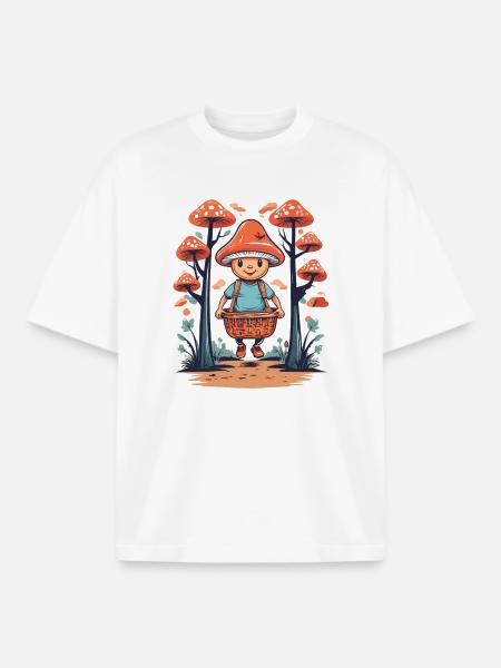 Cute Mushroom Mushroom Picker - Boxy Heavyweight Unisex Organic T-Shirt by Stanley/Stella - white