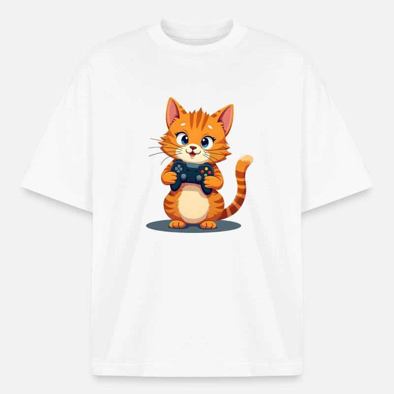 Kitten with game controller - Heavyweight Boxy Unisex T-Shirt by Stanley/Stella - white