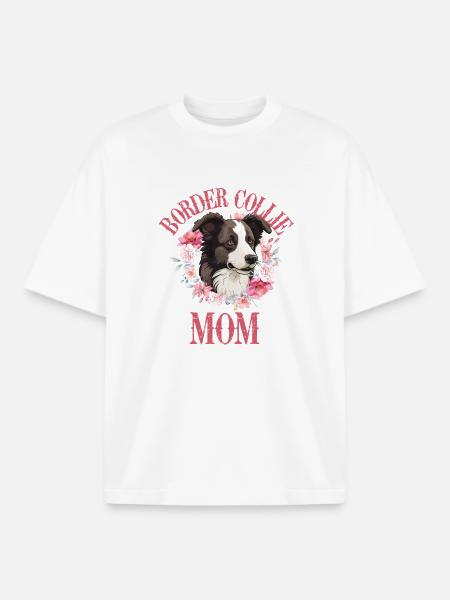 Border Collie Mom Floral - Boxy Heavyweight Unisex Organic T-Shirt by Stanley/Stella - white