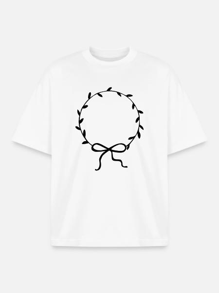 Leaf wreath with bow hand drawn - Boxy Heavyweight Unisex Organic T-Shirt by Stanley/Stella - white