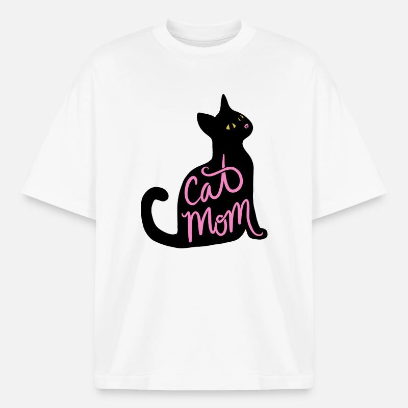 Script néon de Cat Mom - T-shirt unisexe épais coupe boxy Stanley/Stella - blanc