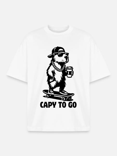 Capy to go | Capybara Skateboard | Coffee - Boxy Heavyweight Unisex Organic T-Shirt by Stanley/Stella - white