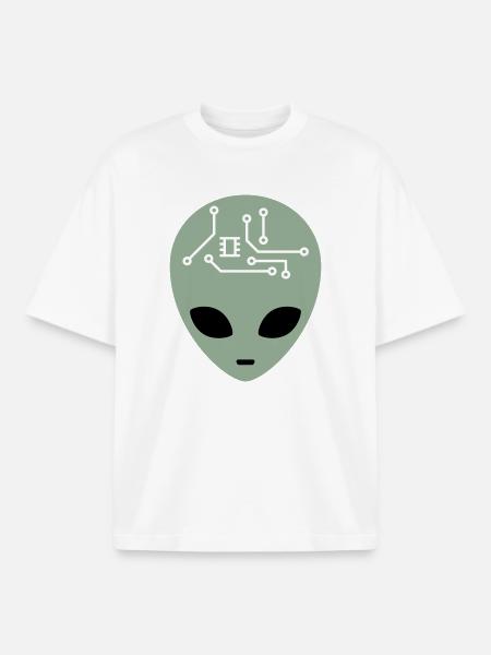 Alien Head with Circuits (three colours) - Boxy Heavyweight Unisex Organic T-Shirt by Stanley/Stella - white