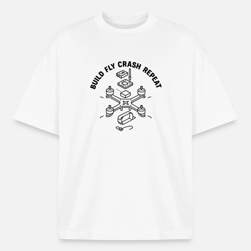 Conception de drones de construction d’aéronefs - T-shirt unisexe boxy épais biologique Stanley/Stella - blanc