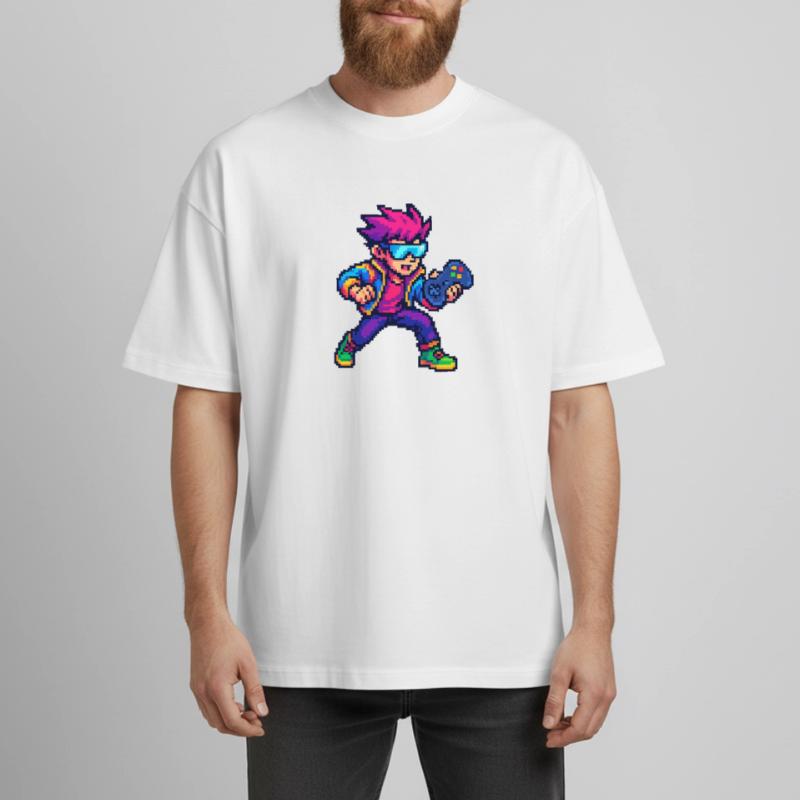 Retro Pixelheld mit Controller Boxy Heavyweight Unisex Organic T-Shirt von Stanley/Stella