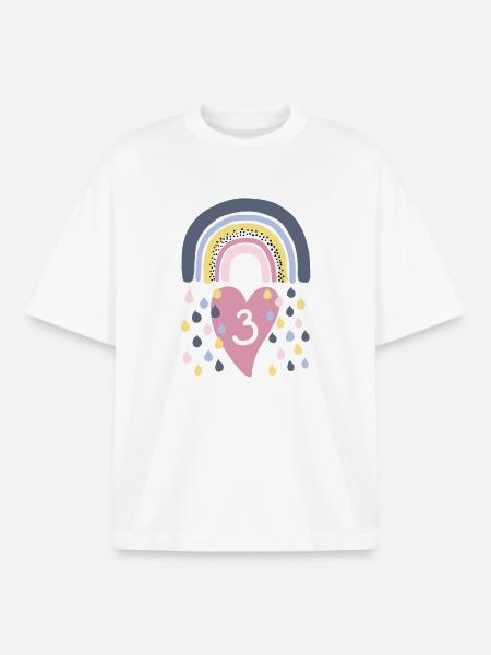 Rainbow 3rd Birthday Children - Boxy Heavyweight Unisex Organic T-Shirt by Stanley/Stella - white