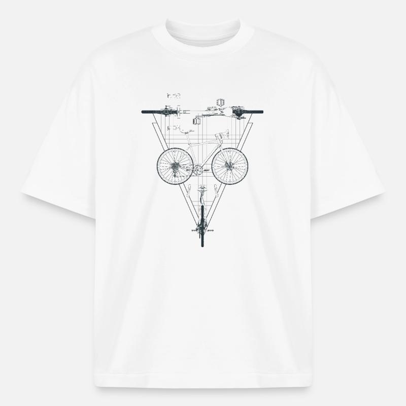 Geometric Bicycle Inside Triangle Emblem - Boxy Heavyweight Unisex Organic T-Shirt by Stanley/Stella - white