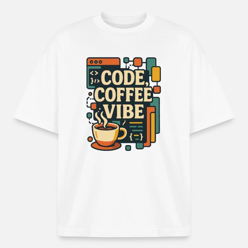 Code Coffee Vibe – Funny Programmer T-Shirt - Boxy Heavyweight Unisex Organic T-Shirt by Stanley/Stella - white
