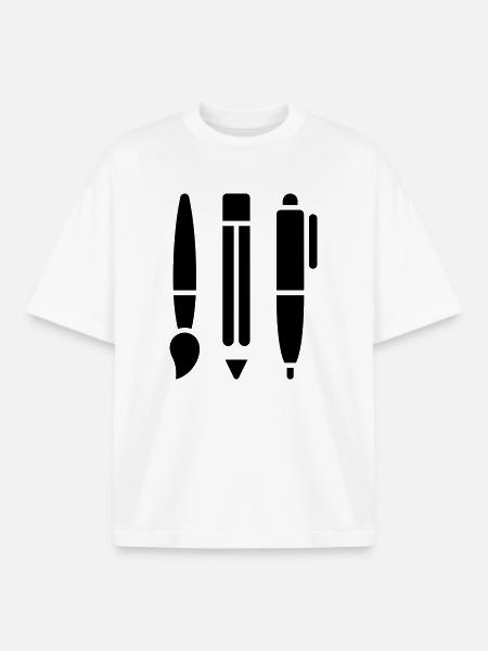 Brush, Pencil and Pen - Art Symbol - Boxy Heavyweight Unisex Organic T-Shirt by Stanley/Stella - white