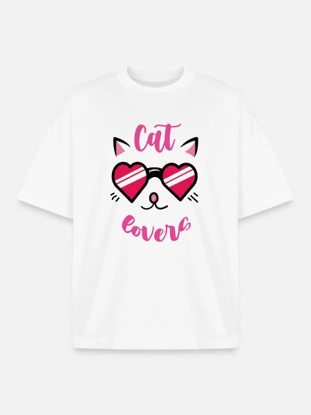 Cat Lover Heart Sunglasses - Boxy Heavyweight Unisex Organic T-Shirt by Stanley/Stella - white