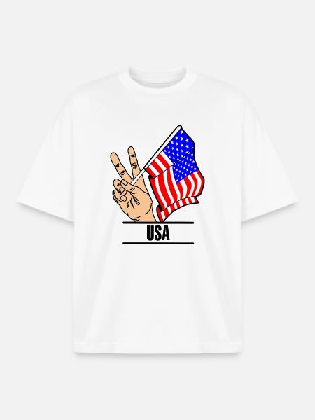 Flag USA peace sign text USA - Boxy Heavyweight Unisex Organic T-Shirt by Stanley/Stella - white
