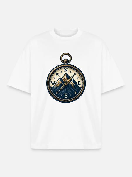 Compass on mountain background - skiing - hiking - Boxy Heavyweight Unisex Organic T-Shirt by Stanley/Stella - white